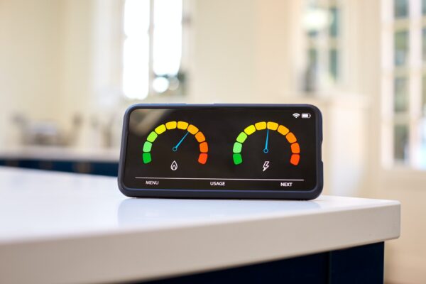 Smart Energy Meter In Kitchen Measuring Consumption Of Domestic Electricity And Gas